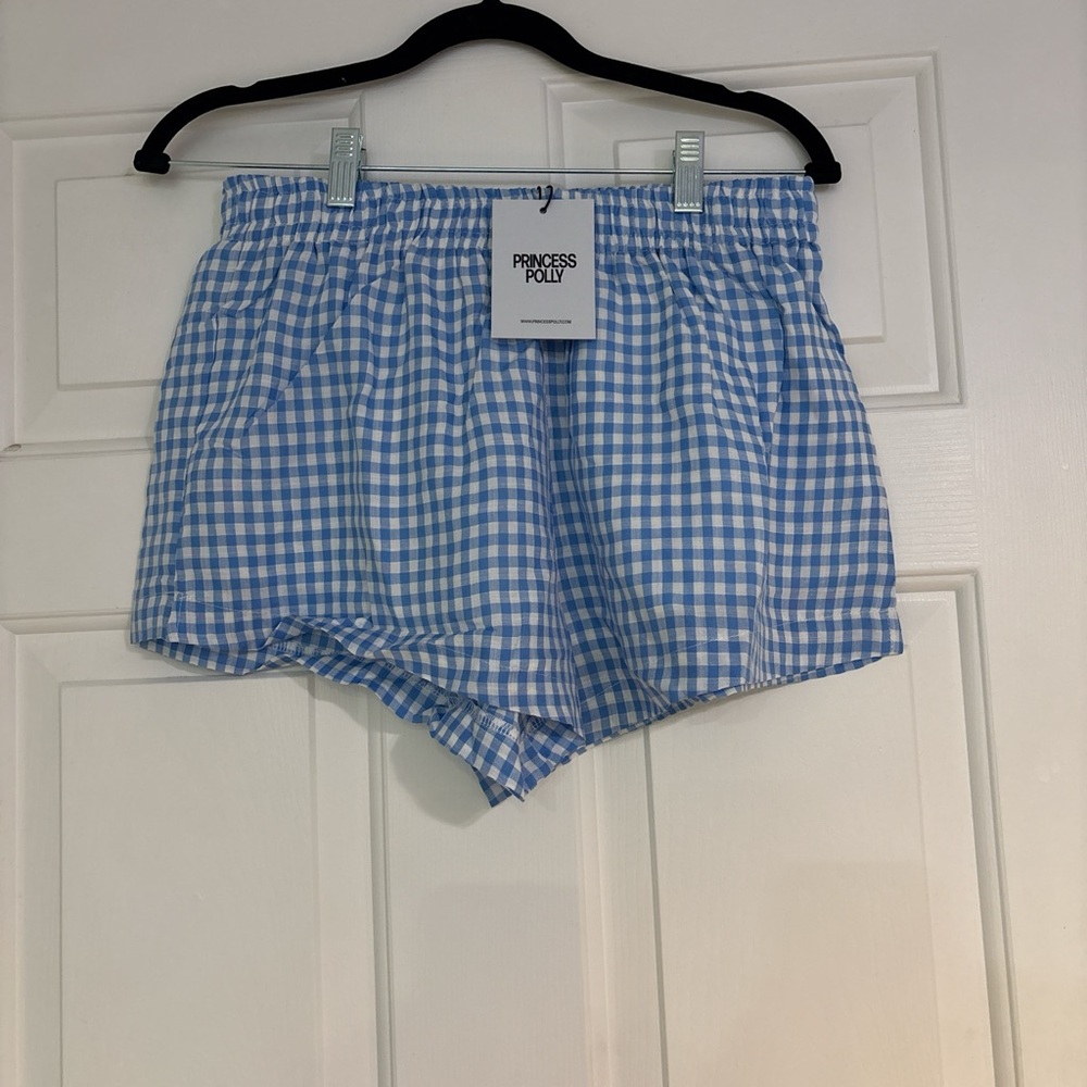 Princess Polly Blue Checkered High Waist Shorts